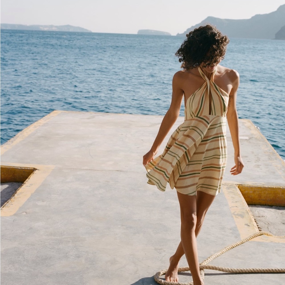 ZARA striped linen blend dress